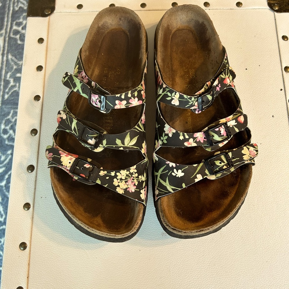 Papillo/ Birkenstock sandals.  Floral/flower pattern. Size 40/ size 9.
